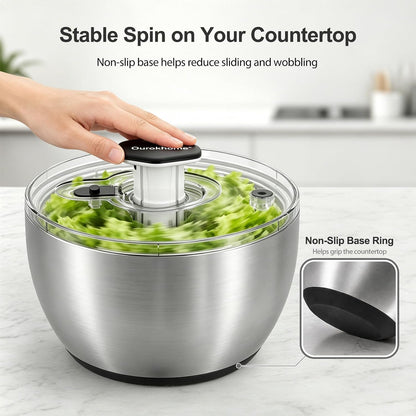6.3 QT Salad Spinner with Fully Removable Lid, Large Lettuce Dryer with One-Hand Press Pump, Instant Stop Brake Button and Retractable Handle, Vegetable Washer & Spinner for Greens and Herbs