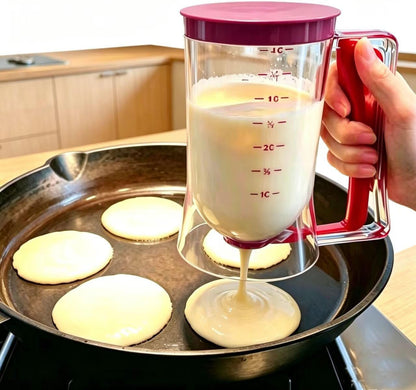 Pancake Batter Dispenser – 4-Cup Batter Dispenser with Squeeze Handle & Measuring Marks for Pancakes, Waffles, Muffins, Crepes & Cupcakes – Baking Tool (purple)