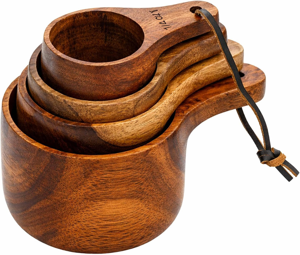 Wooden Measuring Cups and Spoons Set - Eco-Friendly Solid Acacia Wood, Laser Engraved Measurements, Perfect for Baking & Cooking - Ideal for Bakers, Chefs & Home Cooks（brown）