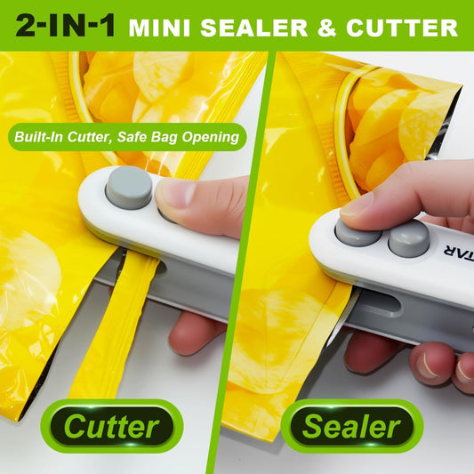 2in1 Mini Bag Sealer With Cutter,Handheld Chip Bag Sealer | Mini Bag Sealer With Cutter And Magnet,Heat Seal , Portable Handheld plastic bag sealer