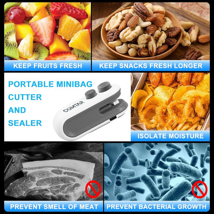 2in1 Mini Bag Sealer With Cutter,Handheld Chip Bag Sealer | Mini Bag Sealer With Cutter And Magnet,Heat Seal , Portable Handheld plastic bag sealer
