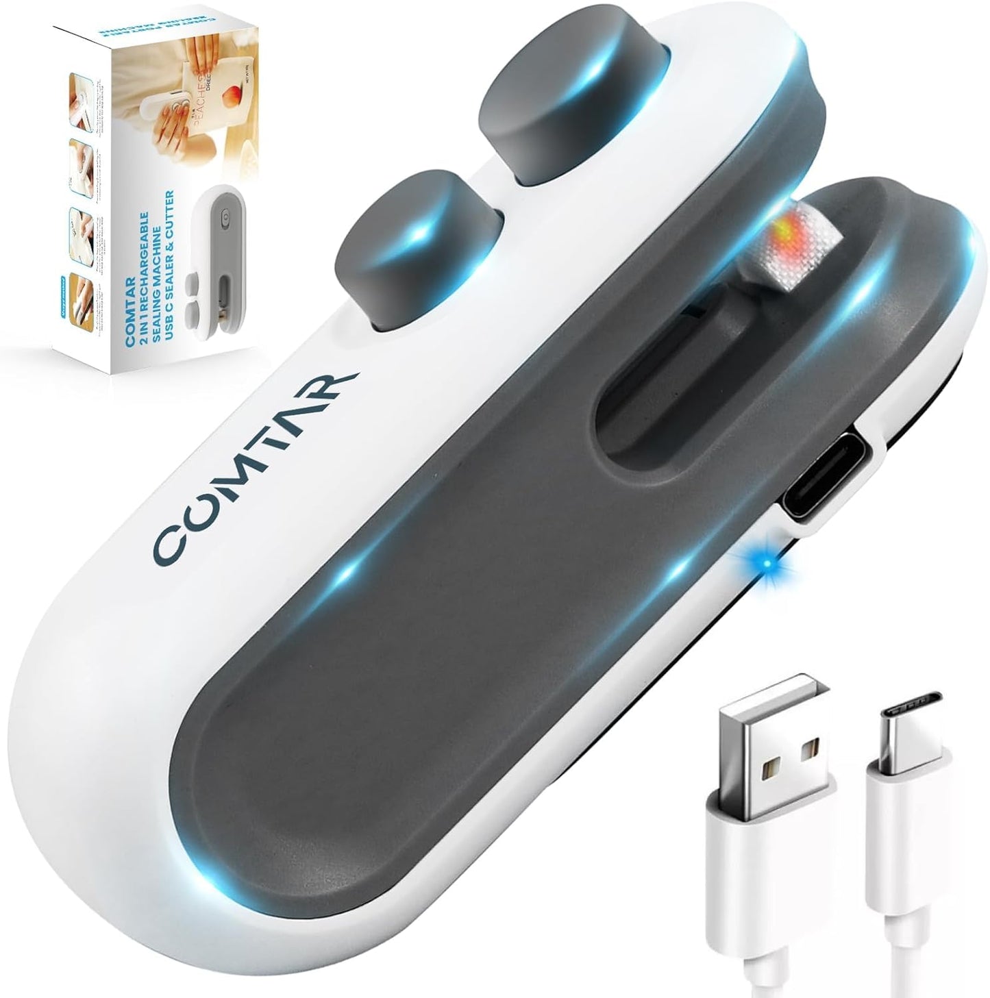 2in1 Mini Bag Sealer With Cutter,Handheld Chip Bag Sealer | Mini Bag Sealer With Cutter And Magnet,Heat Seal , Portable Handheld plastic bag sealer