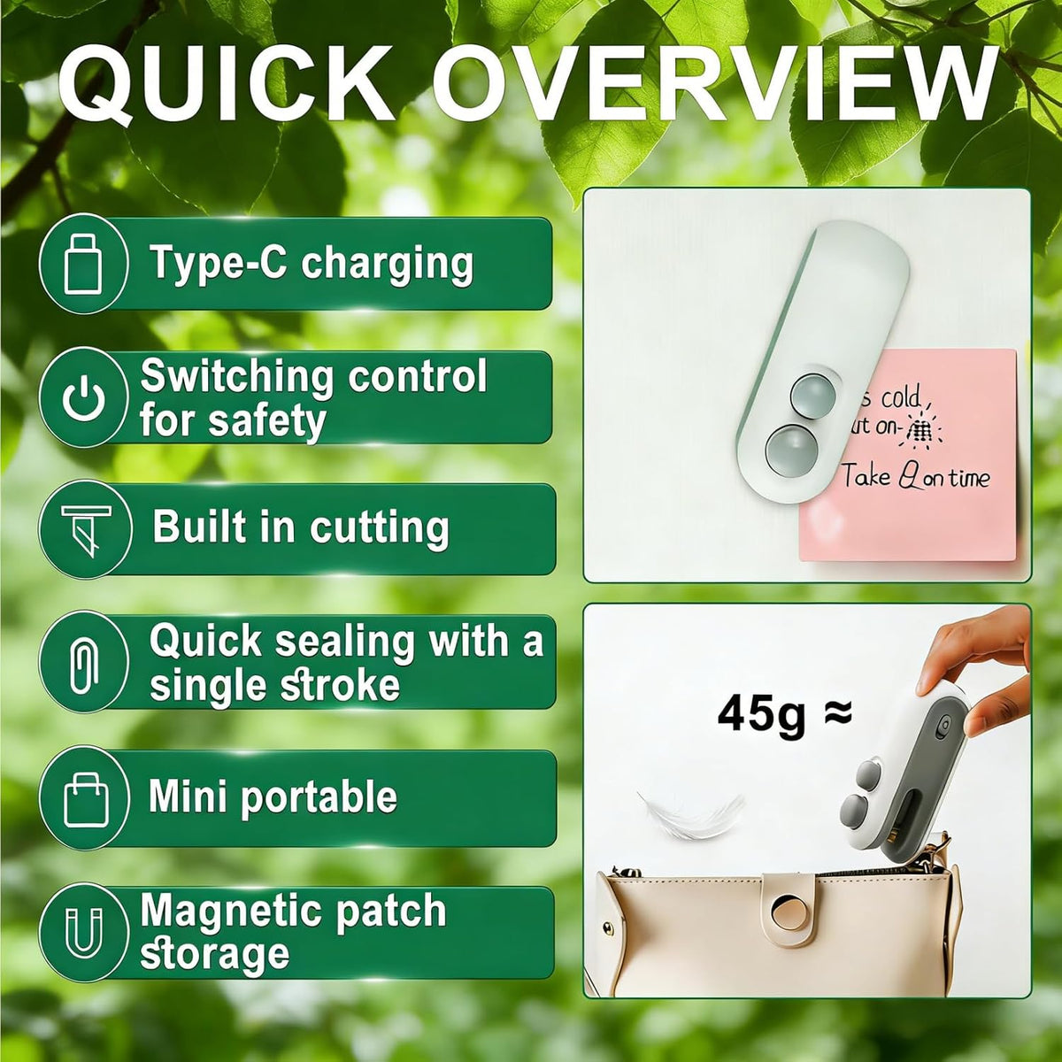 2in1 Mini Bag Sealer With Cutter,Handheld Chip Bag Sealer | Mini Bag Sealer With Cutter And Magnet,Heat Seal , Portable Handheld plastic bag sealer