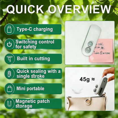2in1 Mini Bag Sealer With Cutter,Handheld Chip Bag Sealer | Mini Bag Sealer With Cutter And Magnet,Heat Seal , Portable Handheld plastic bag sealer