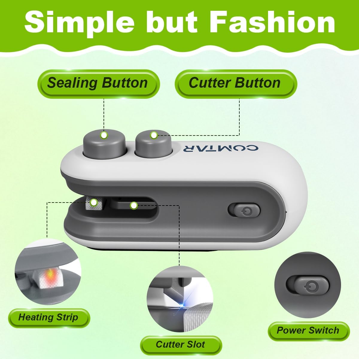 2in1 Mini Bag Sealer With Cutter,Handheld Chip Bag Sealer | Mini Bag Sealer With Cutter And Magnet,Heat Seal , Portable Handheld plastic bag sealer