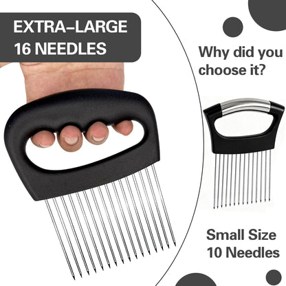 Extra-Large Onion Holder for Slicing, Onion Cutter Vegetable Chopper, Extra-Large Tomato Slicer with 16 Long Needles, Stainless Steel Tomato Potato Slicer, Meat and Food Slicing