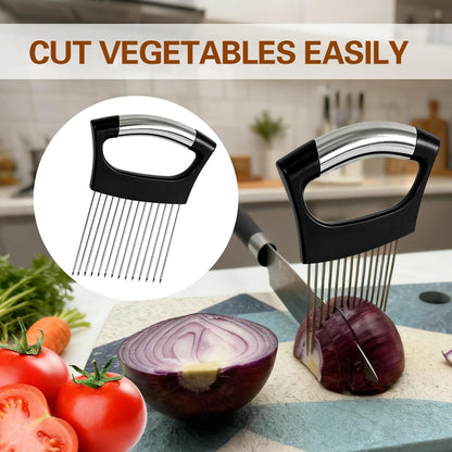 Extra-Large Onion Holder for Slicing, Onion Cutter Vegetable Chopper, Extra-Large Tomato Slicer with 16 Long Needles, Stainless Steel Tomato Potato Slicer, Meat and Food Slicing