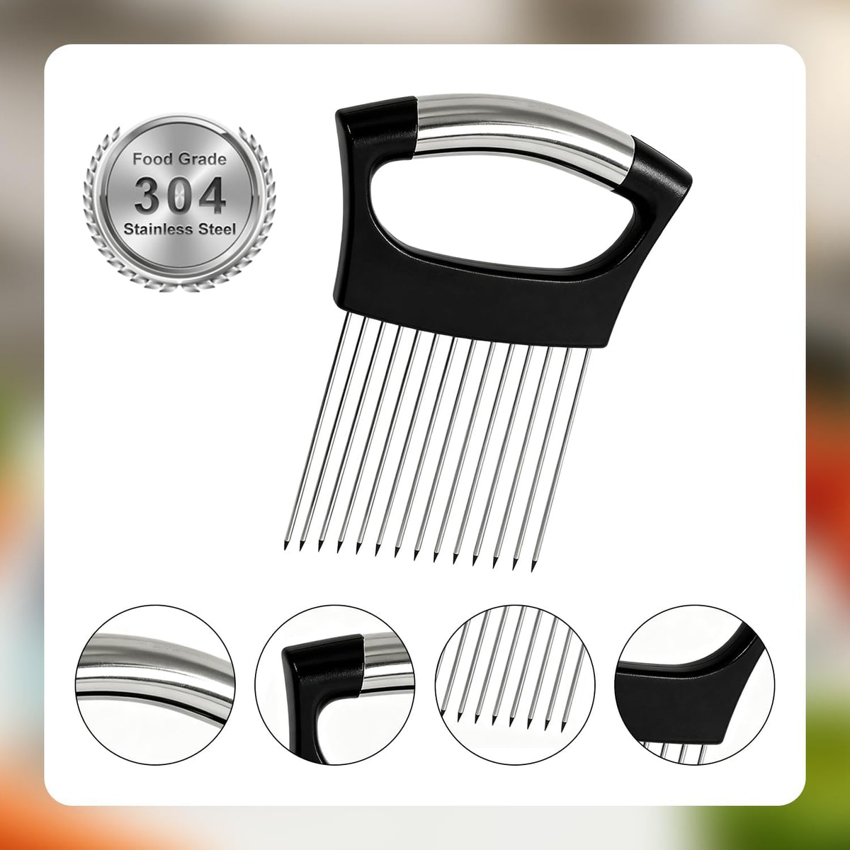 Extra-Large Onion Holder for Slicing, Onion Cutter Vegetable Chopper, Extra-Large Tomato Slicer with 16 Long Needles, Stainless Steel Tomato Potato Slicer, Meat and Food Slicing