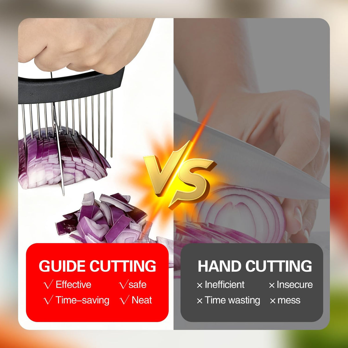 Extra-Large Onion Holder for Slicing, Onion Cutter Vegetable Chopper, Extra-Large Tomato Slicer with 16 Long Needles, Stainless Steel Tomato Potato Slicer, Meat and Food Slicing