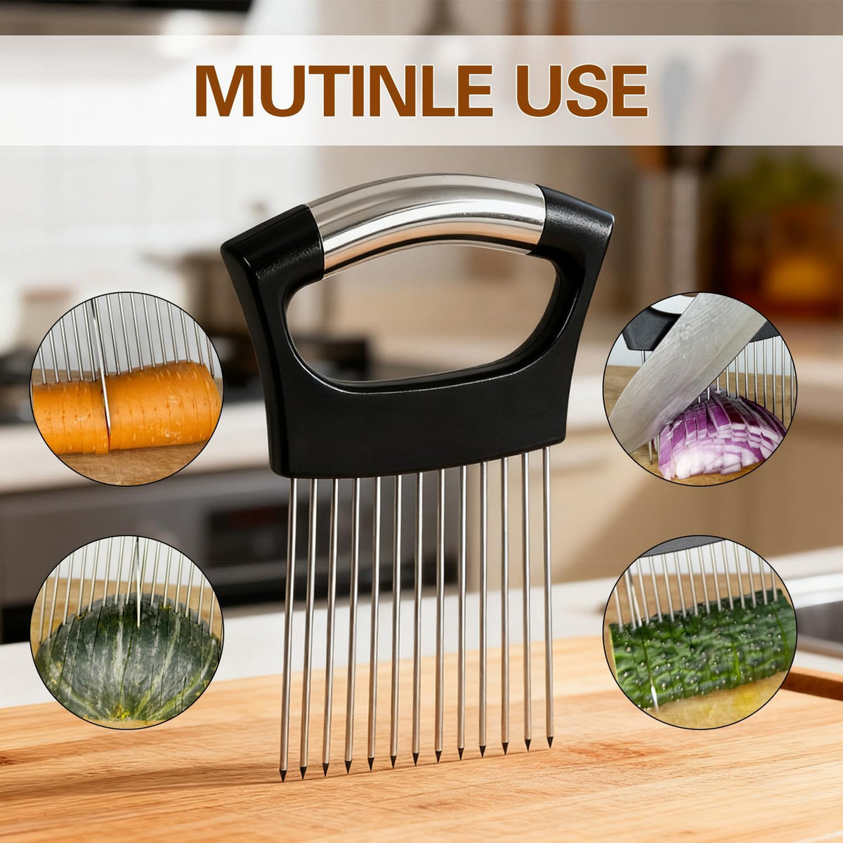 Extra-Large Onion Holder for Slicing, Onion Cutter Vegetable Chopper, Extra-Large Tomato Slicer with 16 Long Needles, Stainless Steel Tomato Potato Slicer, Meat and Food Slicing