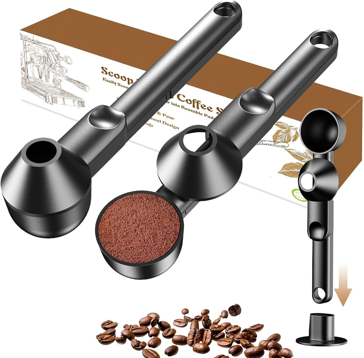 Coffee Scoop with Funnel for Ground Coffee, Protein Powder & Tea, 2 Tbsp