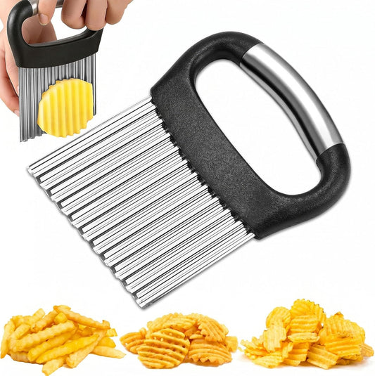 FANTEXY Crinkle Cutter, Stainless Steel, Black | For Veggies, French Fry Cutter, For Potatoes Cucumbers Carrot, Wavy Chopper, Waffle Fry Cutter