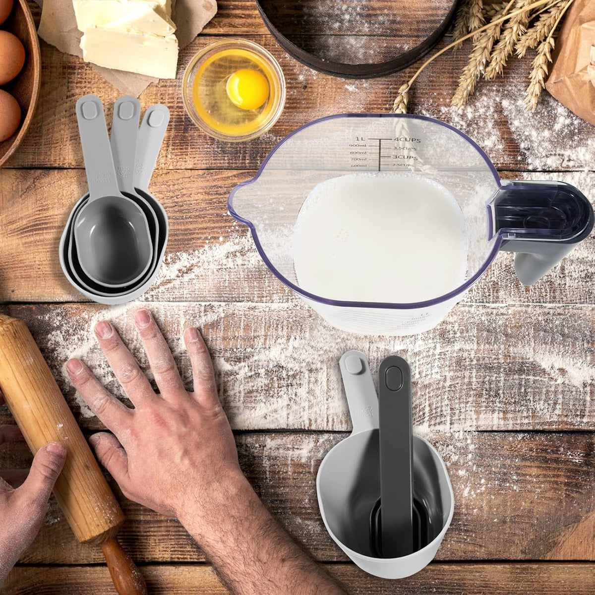Stackable Measuring Cups and Spoons Set with Lids
