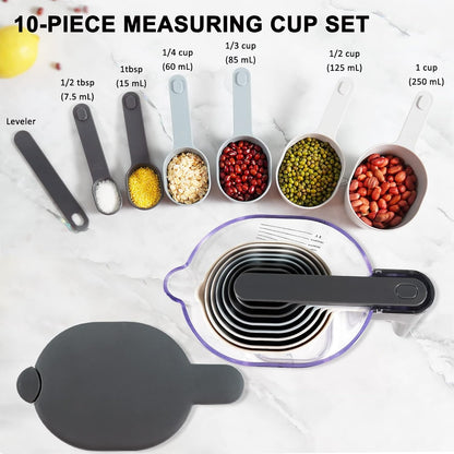 Stackable Measuring Cups and Spoons Set with Lids