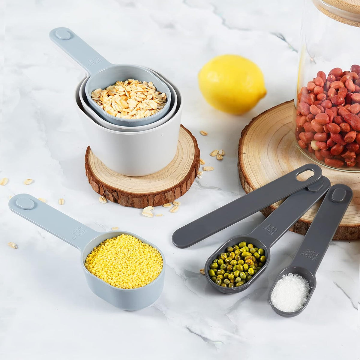 Stackable Measuring Cups and Spoons Set with Lids