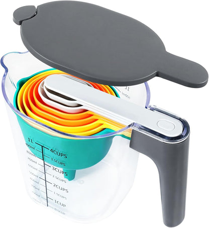 Stackable Measuring Cups and Spoons Set with Lids