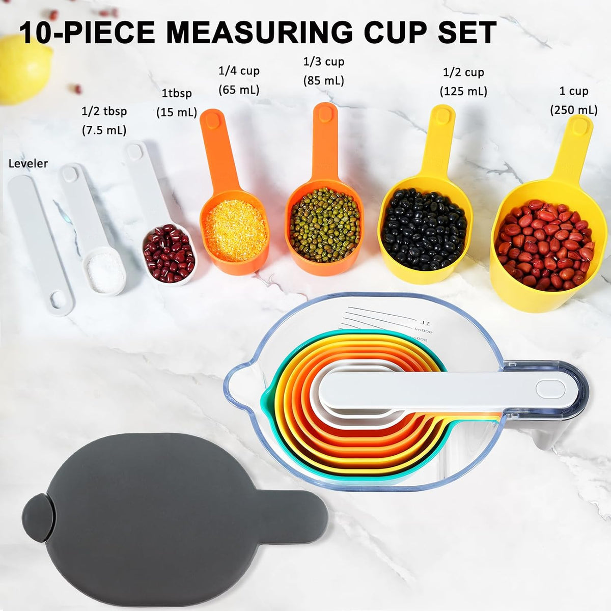 Stackable Measuring Cups and Spoons Set with Lids