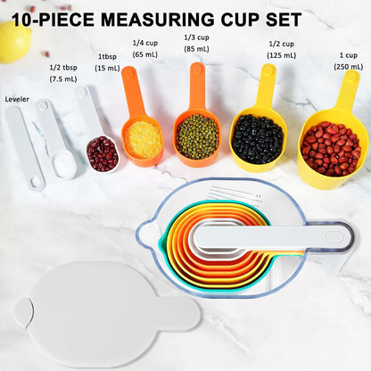 Stackable Measuring Cups and Spoons Set with Lids