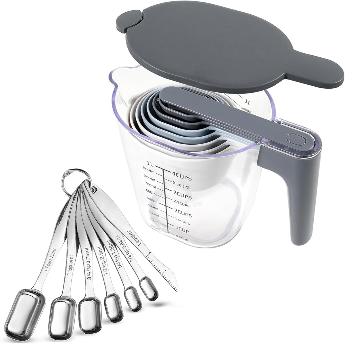 Stackable Measuring Cups and Spoons Set with Lids