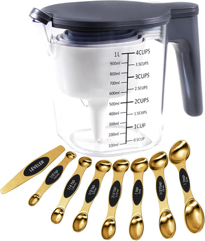 Stackable Measuring Cups and Spoons Set with Lids