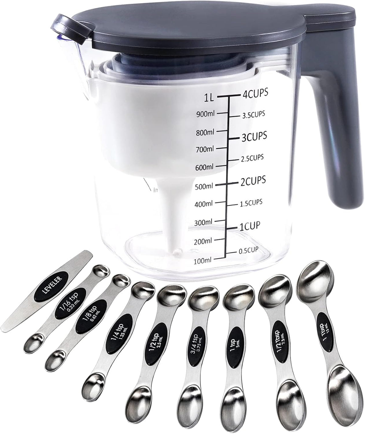 Stackable Measuring Cups and Spoons Set with Lids