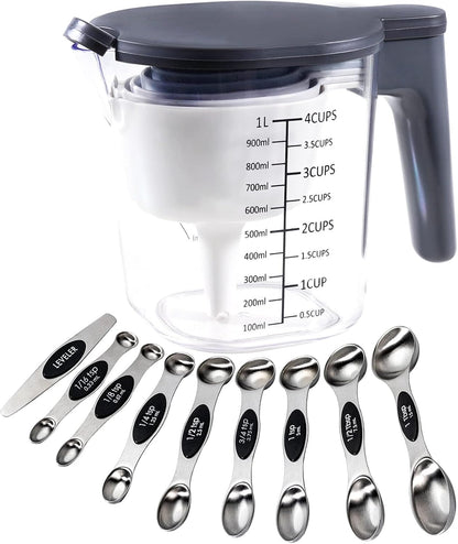 Stackable Measuring Cups and Spoons Set with Lids