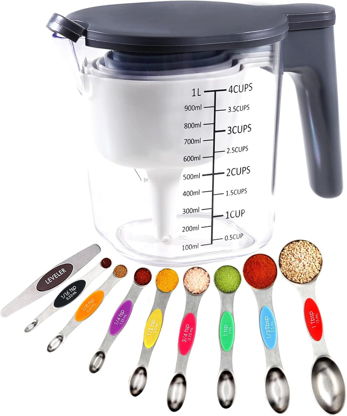 Stackable Measuring Cups and Spoons Set with Lids