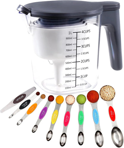 Stackable Measuring Cups and Spoons Set with Lids