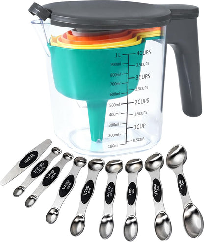 Stackable Measuring Cups and Spoons Set with Lids