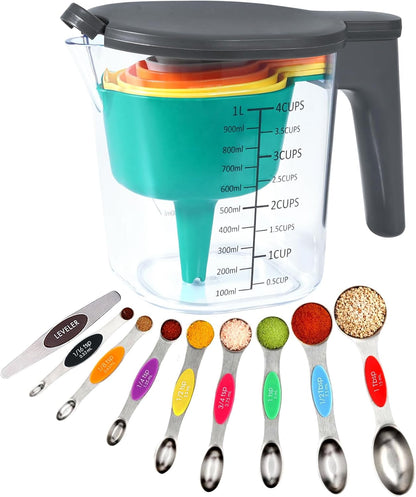 Stackable Measuring Cups and Spoons Set with Lids