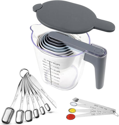 Stackable Measuring Cups and Spoons Set with Lids
