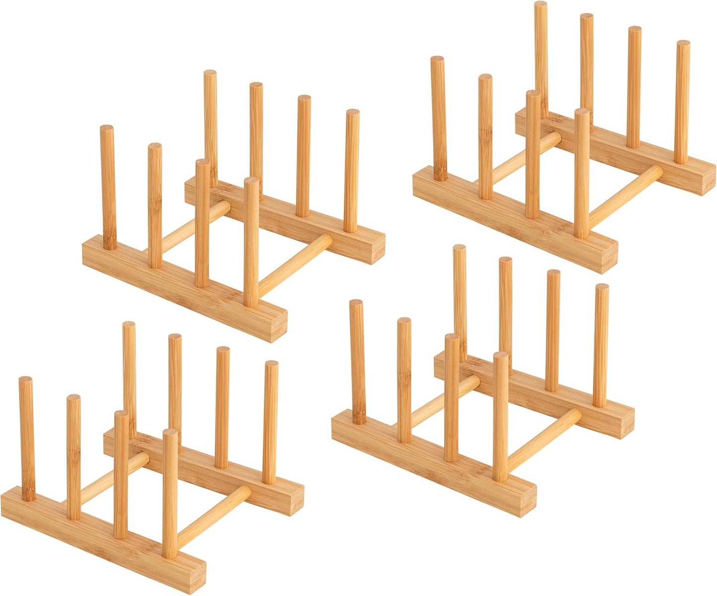2pcs Bamboo Dish Plate Bowl Cup Book Pot Lid Cutting Board Drying Rack Stand Drainer Storage Holder Organizer Kitchen Cabinet（Keep Dry）
