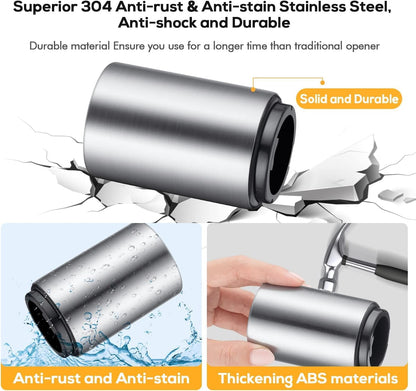Premium Beer Bottle Opener (Silver), Stainless Steel Automatic Push Down No Damage Quick to Open Small Portable Bottle Cap Openers for Home Bars Picnic Camping Hiking