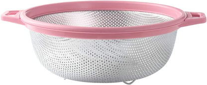 Stainless Steel Colander With Handle and Legs, Large Metal Pink Strainer for Pasta, Spaghetti, Berry, Veggies, Fruits, Noodles, Salads, 5-quart 10.5” Kitchen Mesh Colander, Dishwasher Safe