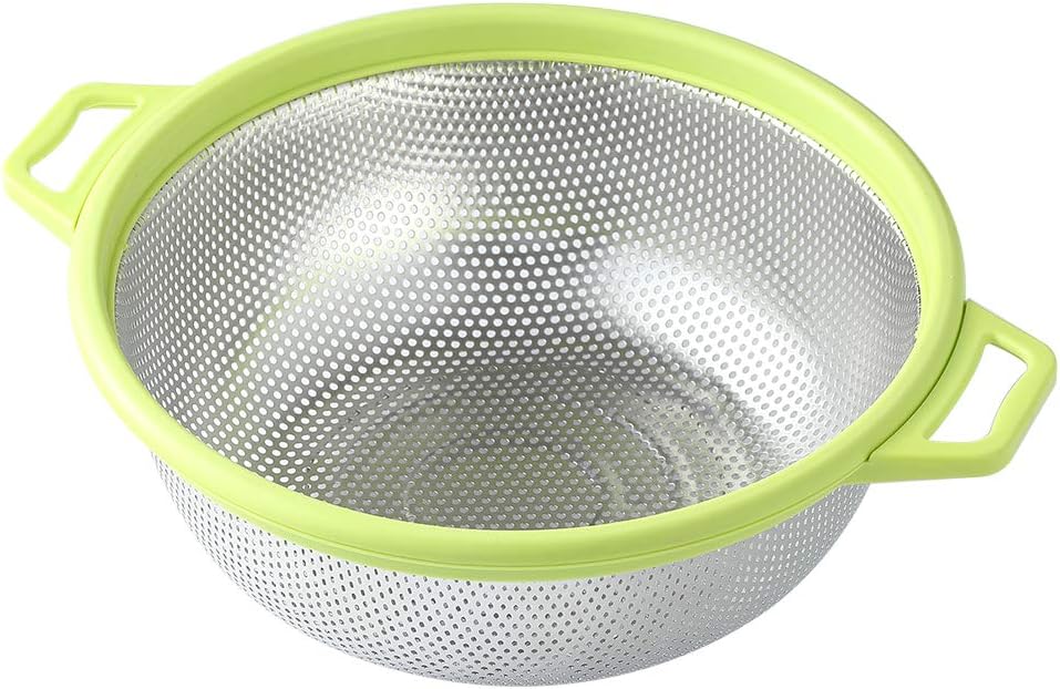 Stainless Steel Colander With Handle and Legs, Large Metal Pink Strainer for Pasta, Spaghetti, Berry, Veggies, Fruits, Noodles, Salads, 5-quart 10.5” Kitchen Mesh Colander, Dishwasher Safe