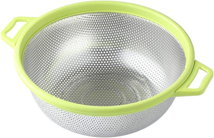 Stainless Steel Colander With Handle and Legs, Large Metal Pink Strainer for Pasta, Spaghetti, Berry, Veggies, Fruits, Noodles, Salads, 5-quart 10.5” Kitchen Mesh Colander, Dishwasher Safe