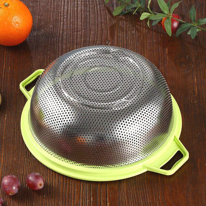 Stainless Steel Colander With Handle and Legs, Large Metal Pink Strainer for Pasta, Spaghetti, Berry, Veggies, Fruits, Noodles, Salads, 5-quart 10.5” Kitchen Mesh Colander, Dishwasher Safe