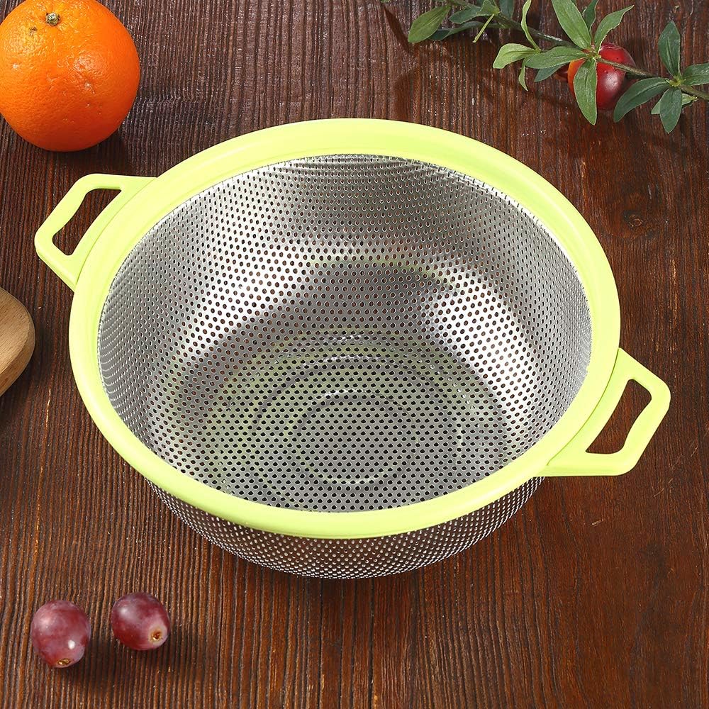 Stainless Steel Colander With Handle and Legs, Large Metal Pink Strainer for Pasta, Spaghetti, Berry, Veggies, Fruits, Noodles, Salads, 5-quart 10.5” Kitchen Mesh Colander, Dishwasher Safe