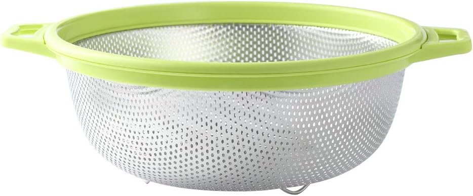 Stainless Steel Colander With Handle and Legs, Large Metal Pink Strainer for Pasta, Spaghetti, Berry, Veggies, Fruits, Noodles, Salads, 5-quart 10.5” Kitchen Mesh Colander, Dishwasher Safe
