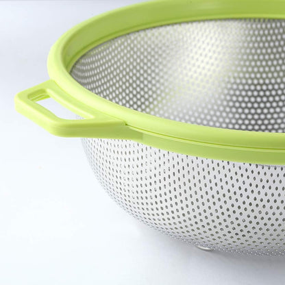 Stainless Steel Colander With Handle and Legs, Large Metal Pink Strainer for Pasta, Spaghetti, Berry, Veggies, Fruits, Noodles, Salads, 5-quart 10.5” Kitchen Mesh Colander, Dishwasher Safe
