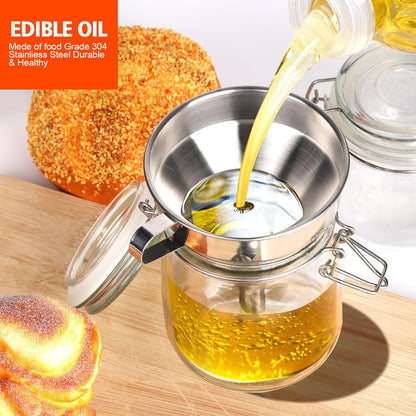 Stainless Steel Funnel, 3PCS Kitchen Funnels for Filling Bottles Set, Large Food Grade Metal Funnel with 3pcs Removable Strainer, 2pcs Brushes, Funnels for Kitchen Use, Bottle Funnel for Liquid