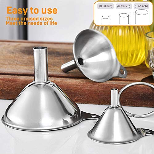Stainless Steel Funnel, 3PCS Kitchen Funnels for Filling Bottles Set, Large Food Grade Metal Funnel with 3pcs Removable Strainer, 2pcs Brushes, Funnels for Kitchen Use, Bottle Funnel for Liquid