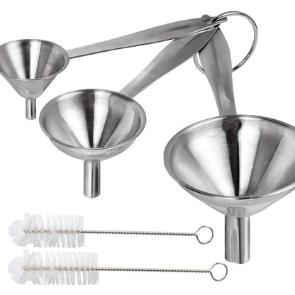 Stainless Steel Funnel, 3PCS Kitchen Funnels for Filling Bottles Set, Large Food Grade Metal Funnel with 3pcs Removable Strainer, 2pcs Brushes, Funnels for Kitchen Use, Bottle Funnel for Liquid