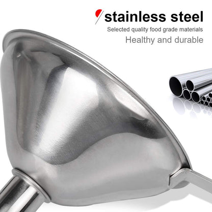 Stainless Steel Funnel, 3PCS Kitchen Funnels for Filling Bottles Set, Large Food Grade Metal Funnel with 3pcs Removable Strainer, 2pcs Brushes, Funnels for Kitchen Use, Bottle Funnel for Liquid