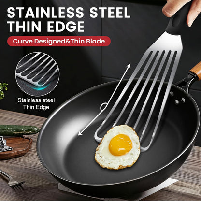 Silicone Fish Spatula, Heat Resistant Silicone Edge for Nonstick Cookware, Fish Turner for Kitchen Use, Flexible and Thin Stainless Steel Cooking utensils, Perfect Slotted Spatula for Egg, Pancake