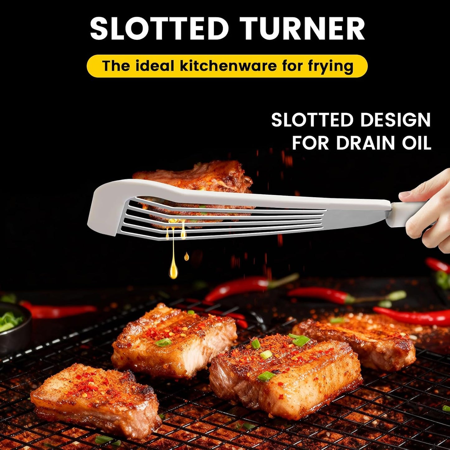Silicone Fish Spatula, Heat Resistant Silicone Edge for Nonstick Cookware, Fish Turner for Kitchen Use, Flexible and Thin Stainless Steel Cooking utensils, Perfect Slotted Spatula for Egg, Pancake