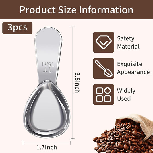 3 Pcs Coffee Scoop,1 Tbsp Coffe Spoons for Tea,Sugar,Flour or Coffe | 1 Tbsp Stainless Steel Measuring Spoon,Tablespoon,Short Handle,Laser Engraved Mark,Drop Resistant