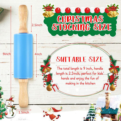 10 Pcs 9 Inch Mini Rolling Pins Kids with Wooden Handle, 5 Colors Silicone Non-stick Small Dough Roller for Kids, Home Kitchen Baking Supplies for Cookie Pastry Fondant Cake