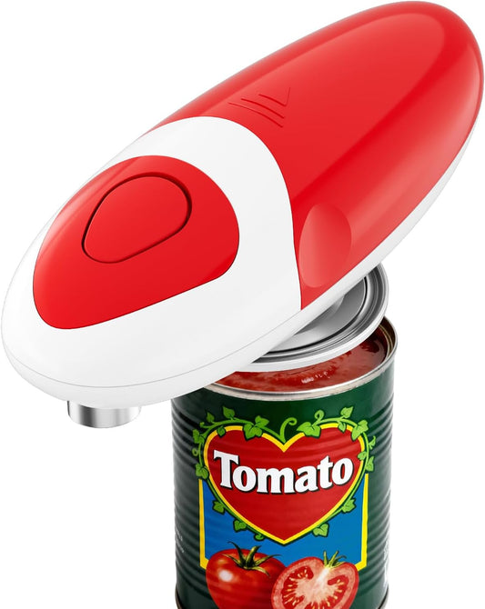 Electric Can Opener for Seniors One Touch - Easy Use, Smooth Edge Side Cut Auto Can Opener with Power Motor Fits All Can Sizes - Battery Operated, Hand Free for Kitchen (Red)