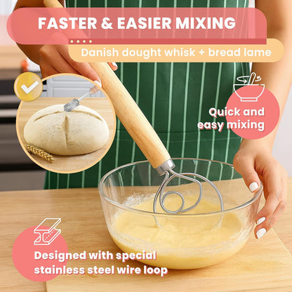 Complete Sourdough Starter Kit, Sourdough bread baking supplies, Great Gift Beginners Bread Makers 24oz Fermentation Jar 9" and 10" Silicone Banneton Bread Proofing Basket, sour dough Whisk,18 in 1